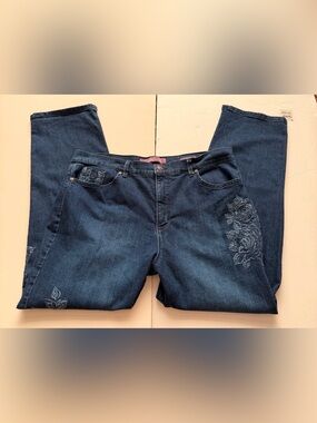 Y2K Embroidered Floral Jeans Women’s Size 18 Dark Wash Straight Leg